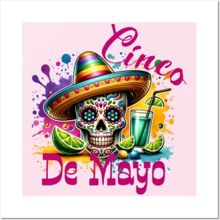 CINCO DE MAYO; 5th May; fifth of May; Mexican; Mexico; day of the dead; sugar skull; tequila; drinks; limes; bright colors; colorful; party; celebration; celebrate; skeleton; skull; sombrero; fiesta; tacos; pretty; bright; paint; Posters and Art